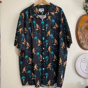 Tipsy Elves Mens 4XL Black Sasquatch Bigfoot shredder Hawaiian Button Up Shirt